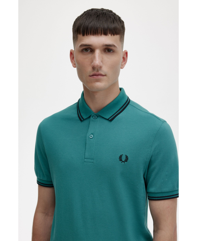 spezial madrid Fred Perry Slim Fit Twin Tipped Polo Deep Mint Green Promoción por tiempo limitado