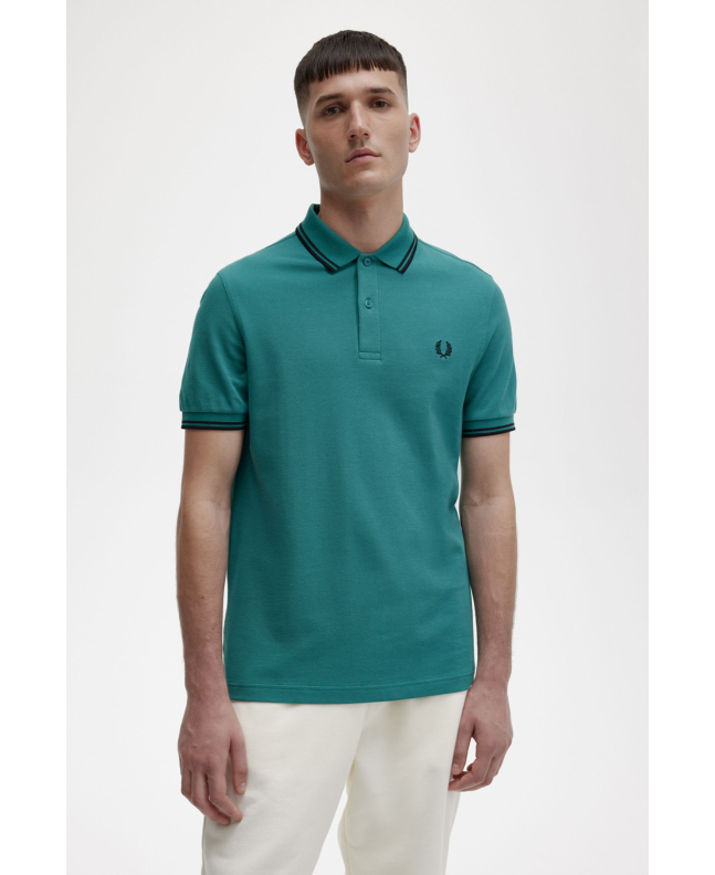 spezial madrid Fred Perry Slim Fit Twin Tipped Polo Deep Mint Green Promoción por tiempo limitado