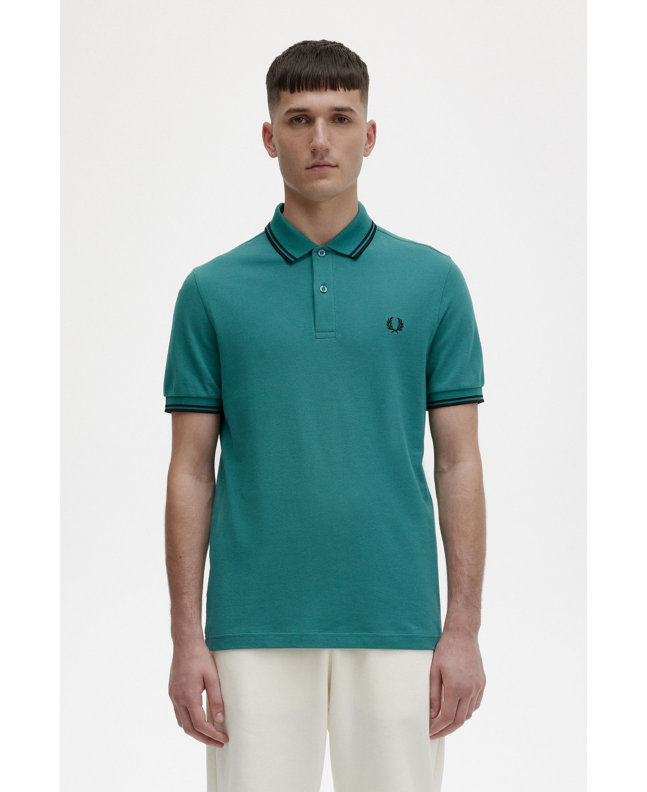 spezial madrid Fred Perry Slim Fit Twin Tipped Polo Deep Mint Green Promoción por tiempo limitado