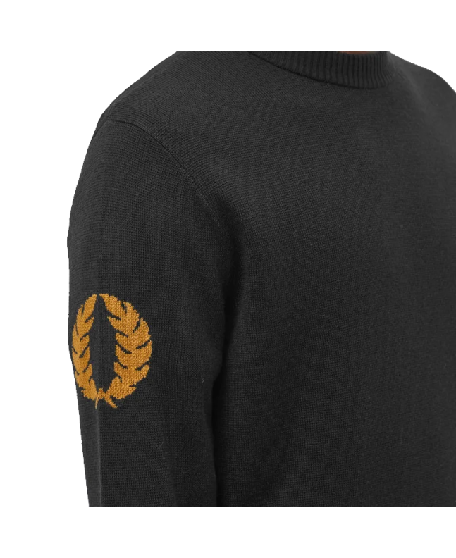 spezial madrid Fred Perry Laurel Wreath Graphic Print Round Crew Knit Black Solo hoy