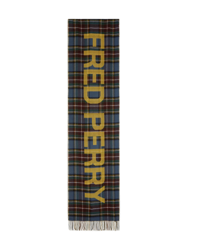 spezial madrid Fred Perry Authentic Graphic Oversized Scarf Tartan Silver Blue & Chrome Yellow Ofertas