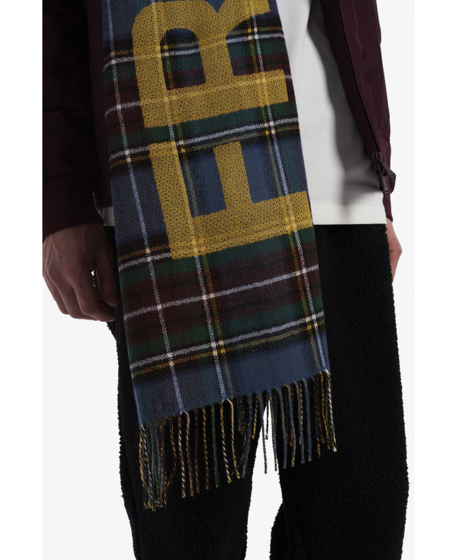 spezial madrid Fred Perry Authentic Graphic Oversized Scarf Tartan Silver Blue & Chrome Yellow Ofertas