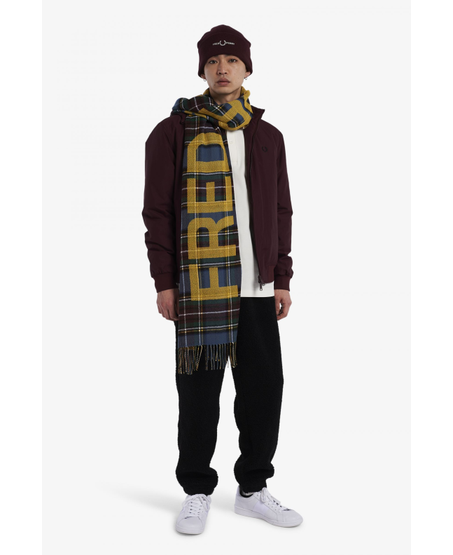 spezial madrid Fred Perry Authentic Graphic Oversized Scarf Tartan Silver Blue & Chrome Yellow Ofertas