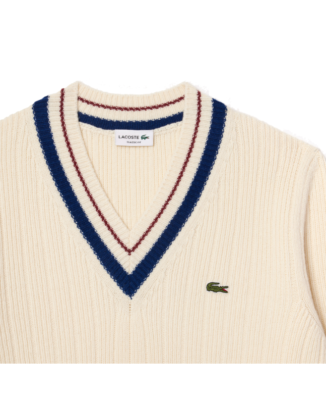 spezial madrid Lacoste Carded Wool Tennis Sweater White Oferta especial de fábrica
