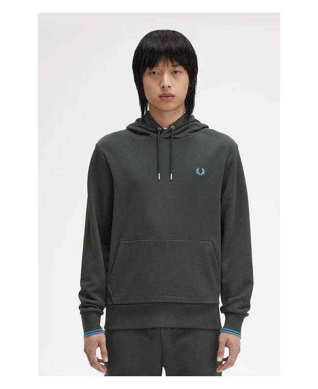spezial madrid Fred Perry Tipped Hooded Sweatshirt Night Green & Ocean Rebajas online