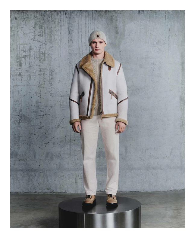 spezial madrid Belstaff Centenary Flight Lamb Shearling Jacket Chalk & British Khaki Promoción por tiempo limitado