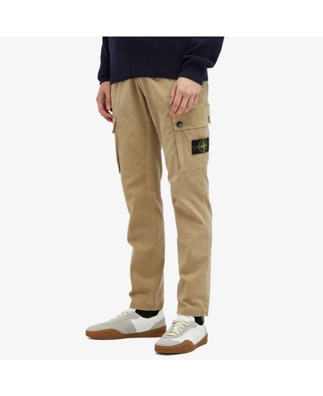 spezial madrid Stone Island 303L1 Stretch Broken Twill Organic Cotton "Old Effect" Cargo Pants Biscuit Superdescuento