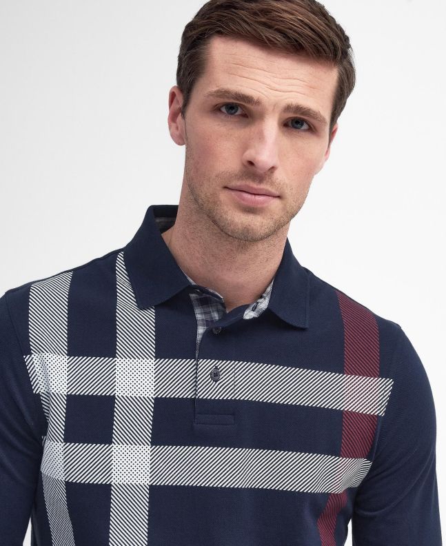 spezial madrid Barbour Blaine Tartan Long Sleeved Polo Shirt Dark Navy Rebajas baratas