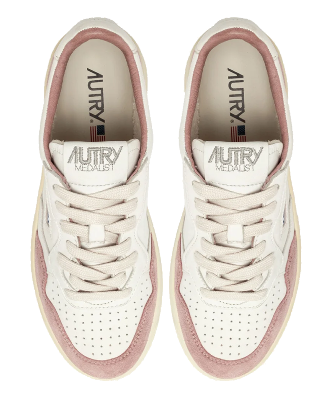 spezial madrid Autry Medalist Low Leather Sneaker White Goatskin & Pink Suede En oferta