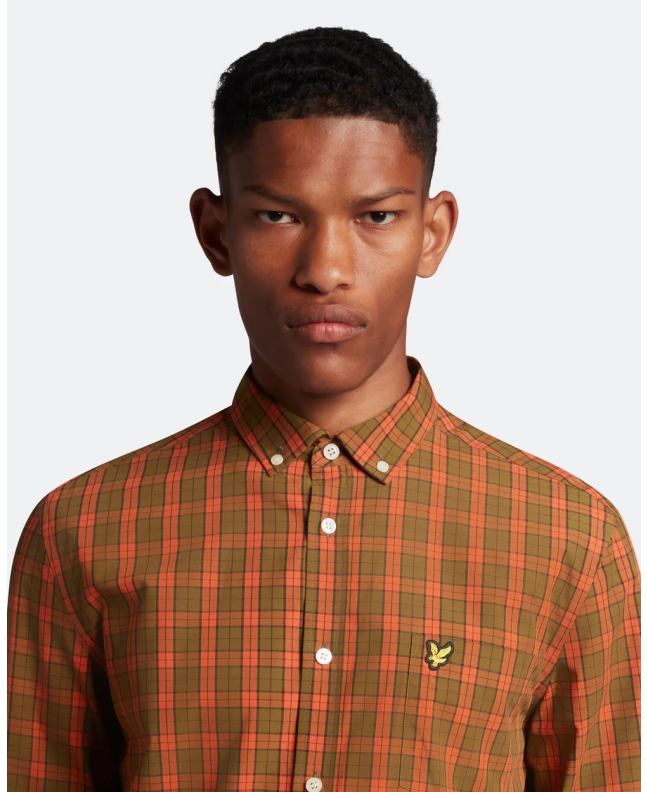 spezial madrid Lyle & Scott Check Poplin Shirt Victory Orange & Olive En oferta