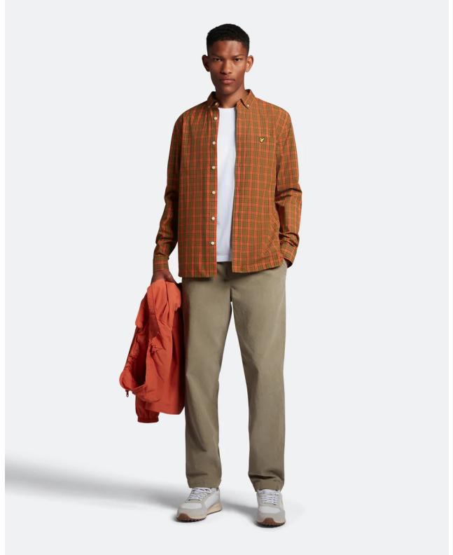 spezial madrid Lyle & Scott Check Poplin Shirt Victory Orange & Olive En oferta