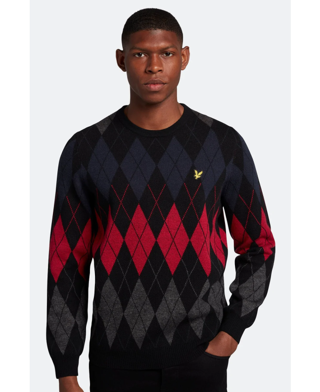 spezial madrid Lyle & Scott British Argyle Crew Neck Jumper Jet Black Gran oferta