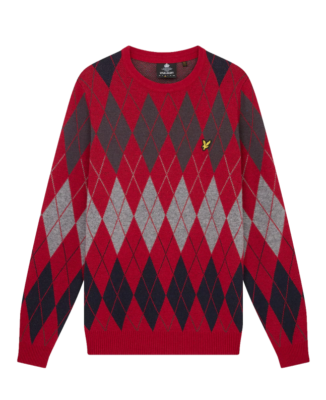 spezial madrid Lyle & Scott British Argyle Crew Neck Jumper Tunnel Red Rebajas baratas