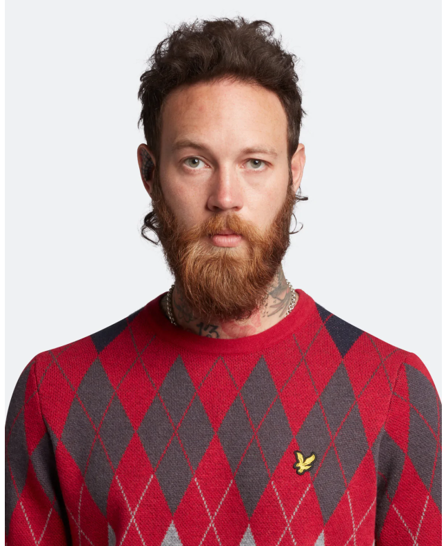 spezial madrid Lyle & Scott British Argyle Crew Neck Jumper Tunnel Red Rebajas baratas