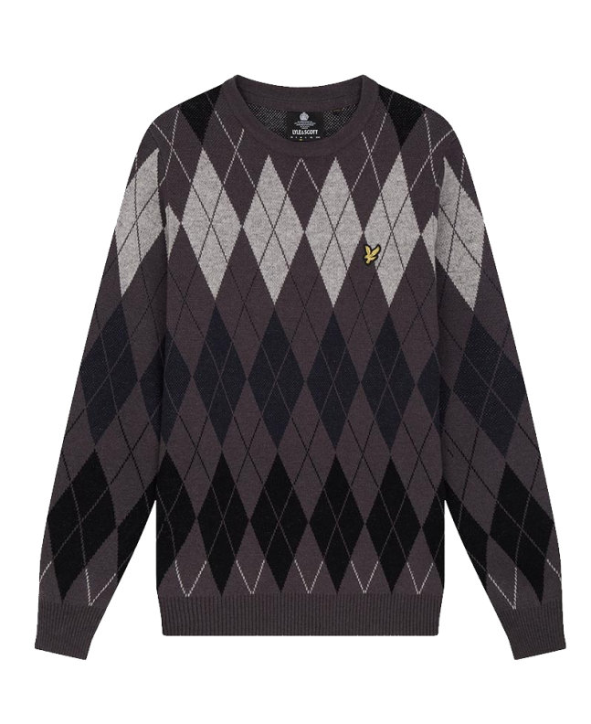 spezial madrid Lyle & Scott British Argyle Crew Neck Jumper Gunmetal Rebajas de fábrica