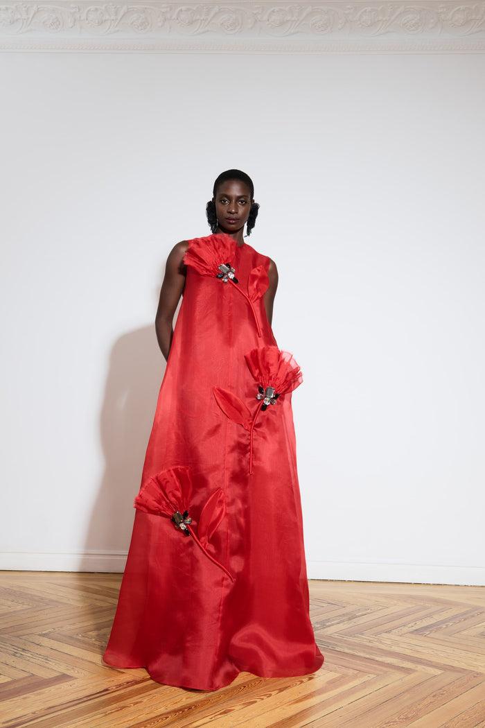 ﻿the 2nd skin co. Vestido largo de organza con aplicaciones florales