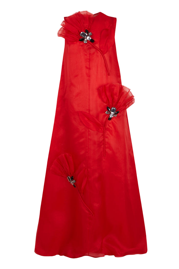 ﻿the 2nd skin co. Vestido largo de organza con aplicaciones florales Descuento