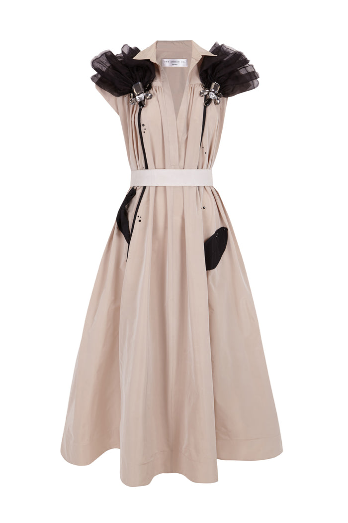 the 2nd skin co. Vestido camisero midi de organza y tafetán con aplicaciones florales Oferta especial de fábrica
