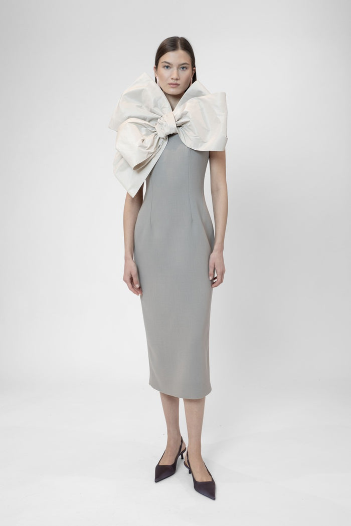 the 2nd skin co. Vestido midi sin mangas con maxi lazo en escote Outlet online
