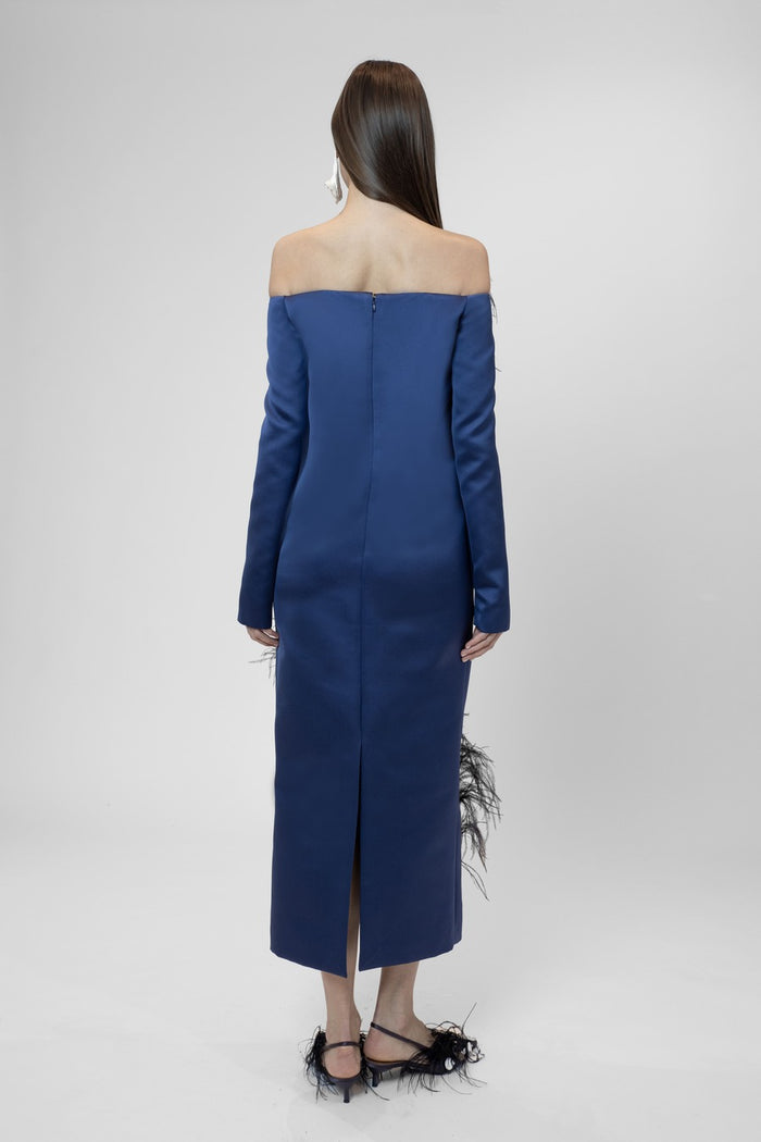 the 2nd skin co. Vestido midi strapless con plumas y espejos Mejor oferta