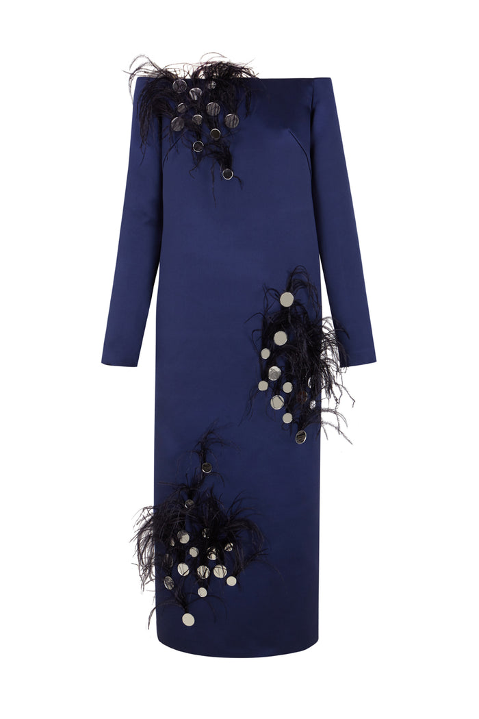 the 2nd skin co. Vestido midi strapless con plumas y espejos Mejor oferta