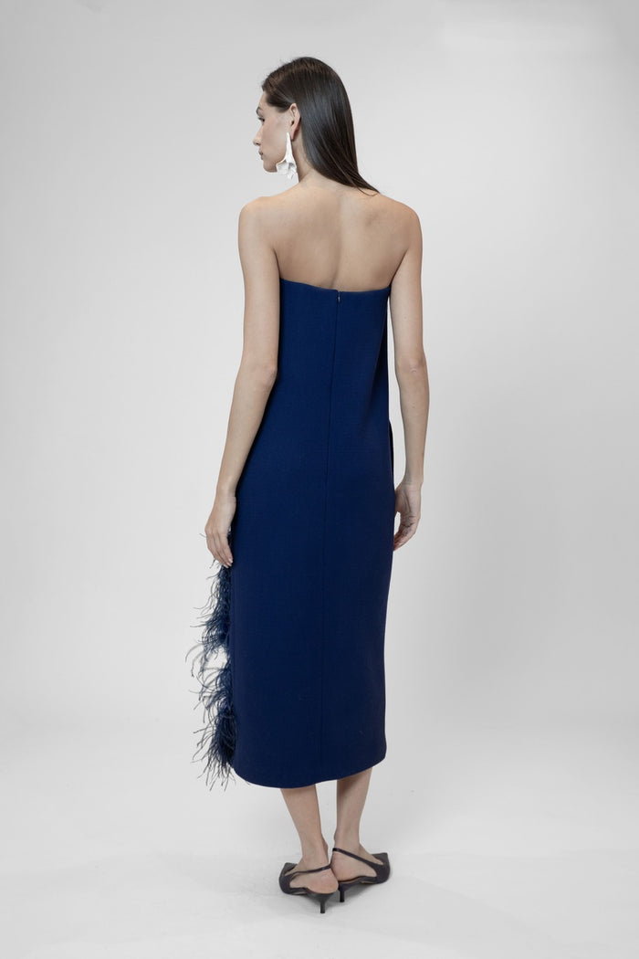 the 2nd skin co. Vestido midi strapless con abertura lateral y plumas Rebajas online