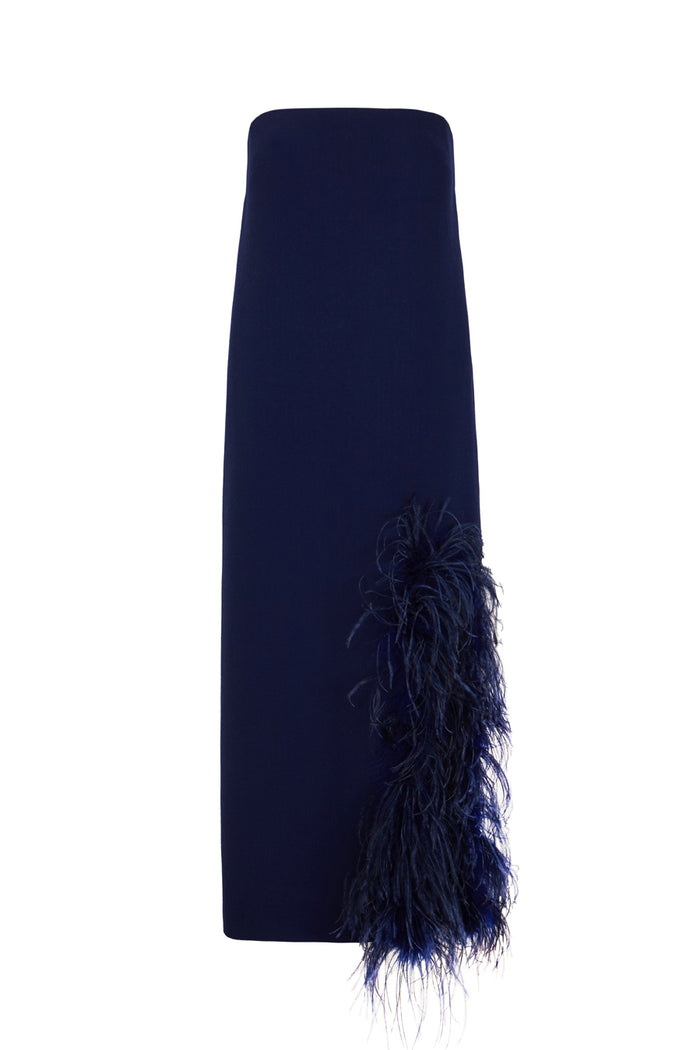 the 2nd skin co. Vestido midi strapless con abertura lateral y plumas Rebajas online