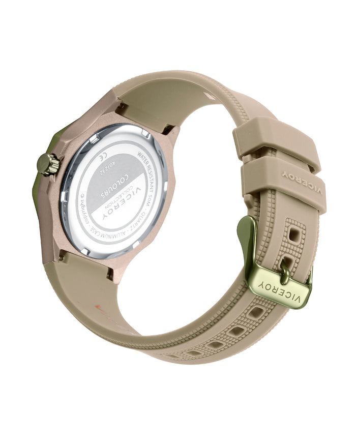 viceroy Reloj caja de aluminio beige con bisel de acero Ip verde 5 atm correa de silicona beige movimiento de cuarzo Rebajas top