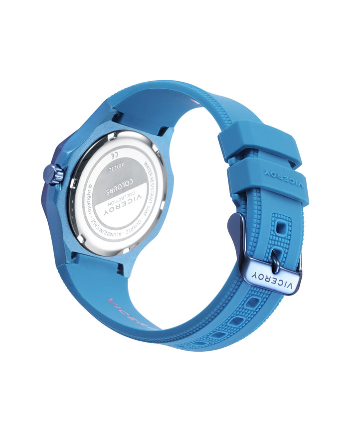 viceroy Reloj caja de aluminio azul con bisel de acero Ip azul 5 atm correa de silicona azul movimiento de cuarzo Últimos 3 días