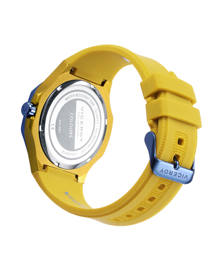 viceroy Reloj caja de aluminio amarillo con bisel de acero Ip azul 5 atm correa de silicona amarilla movimiento de cuarzo Ofertas especiales