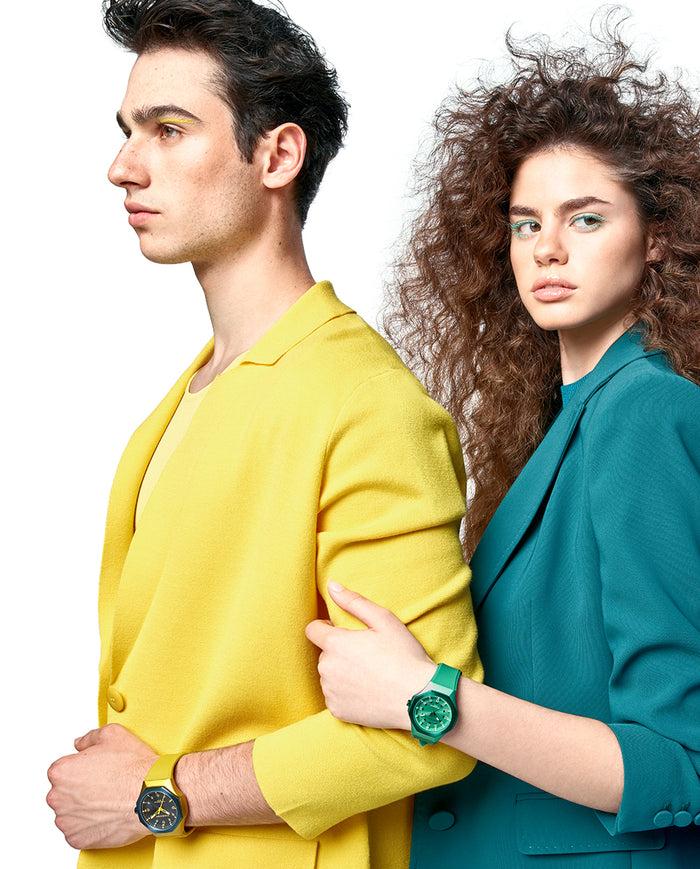 viceroy Reloj caja de aluminio amarillo con bisel de acero Ip azul 5 atm correa de silicona amarilla movimiento de cuarzo Ofertas especiales