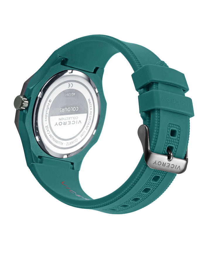 viceroy Reloj caja de aluminio verde con bilse de acero Ip gris 5 atm correa de silicona verde movimiento de cuarzo Grandes ahorros