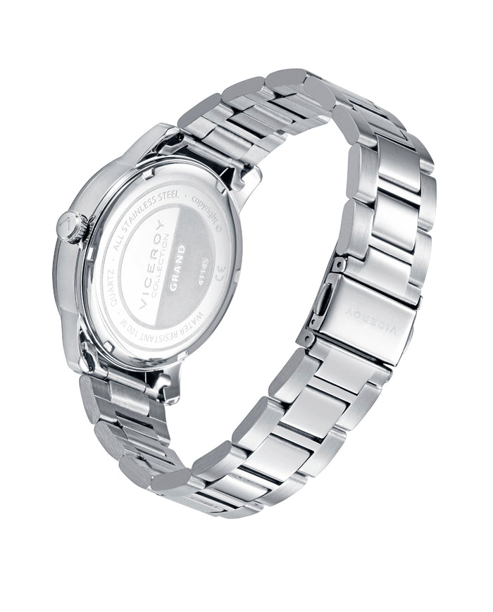 viceroy Reloj de acero con esfera blanca de números romanos y bisel dorado Precio ultrabajo