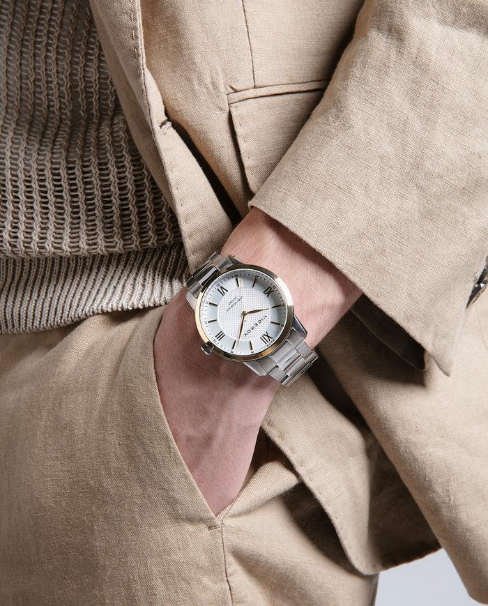 viceroy Reloj de acero con esfera blanca de números romanos y bisel dorado Precio ultrabajo