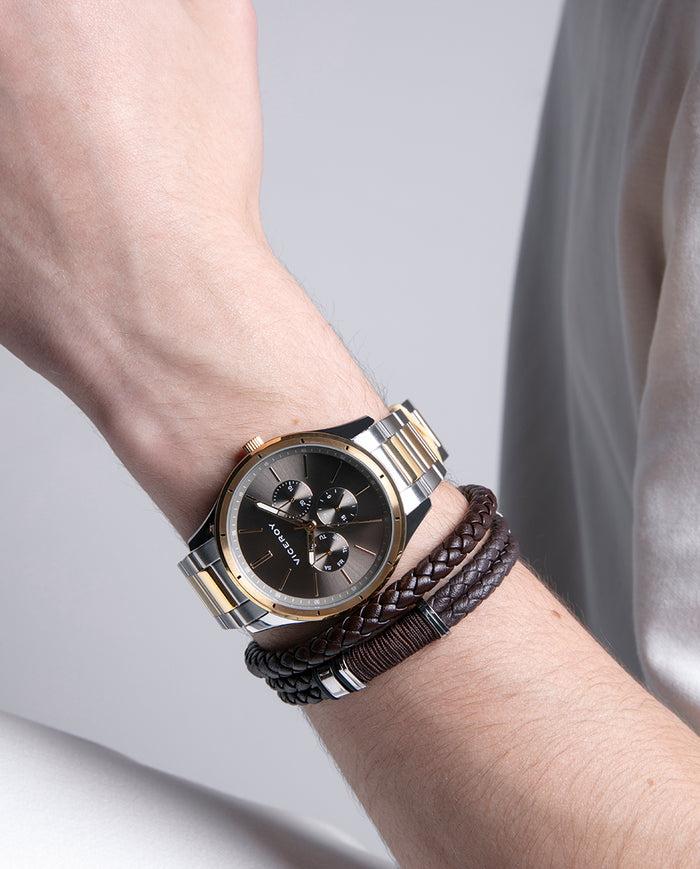 viceroy Reloj en acero bicolor con bisel dorado y esfera marrón multifunción Rebajas de fábrica