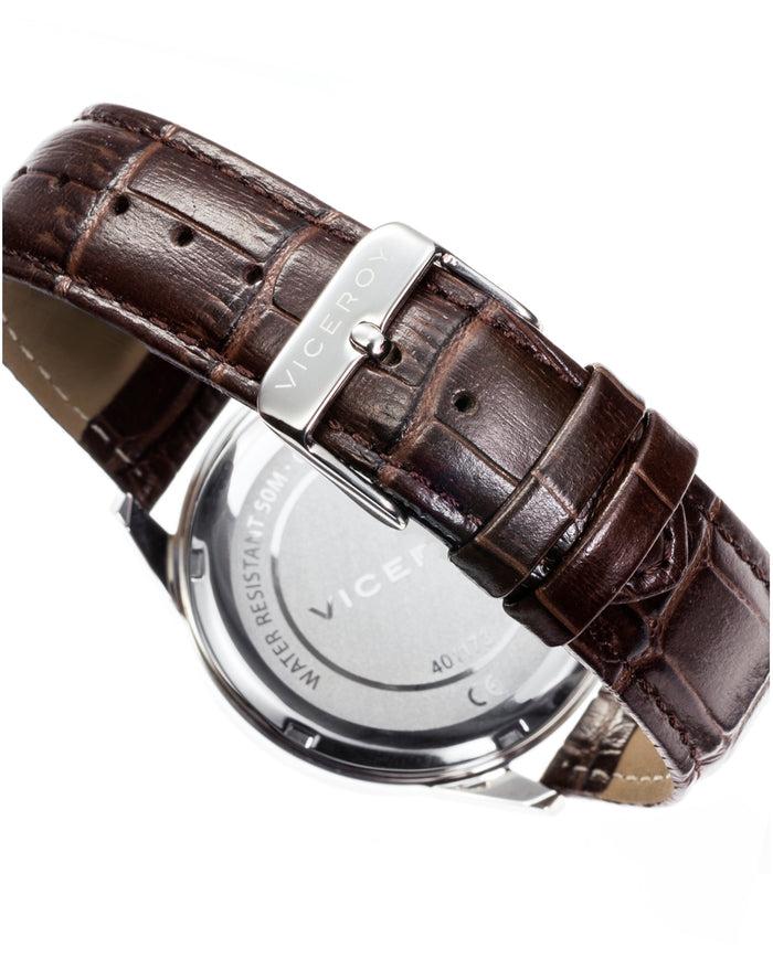 viceroy Reloj de hombre Grand 3 agujas de acero y correa de piel marrón Liquidación