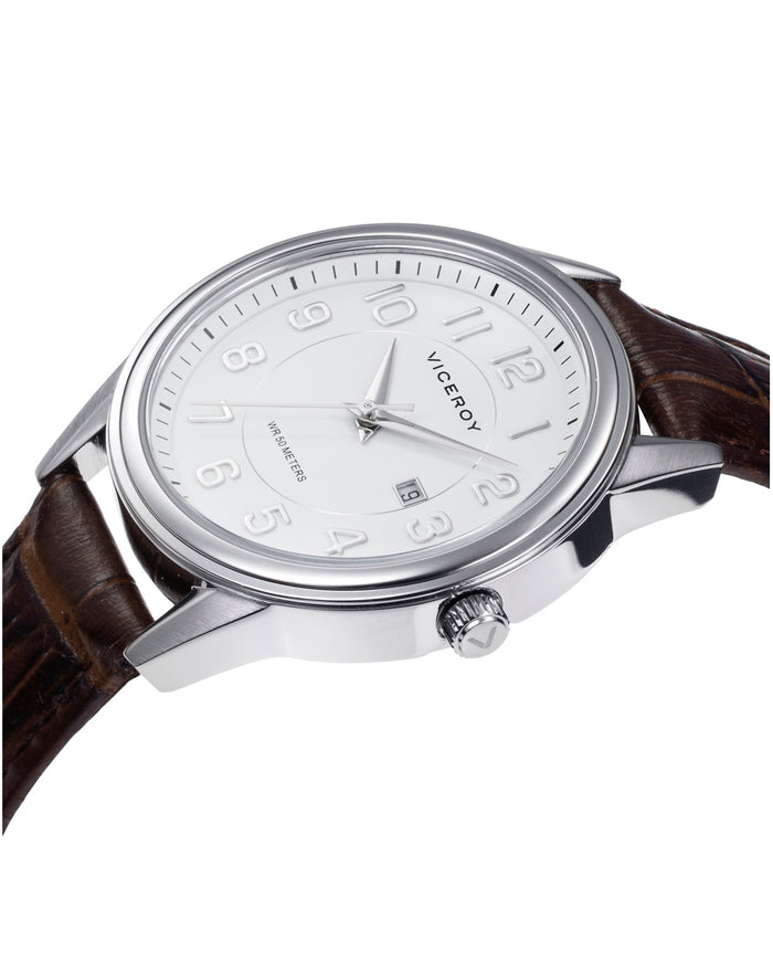 viceroy Reloj de hombre Grand 3 agujas de acero y correa de piel marrón Liquidación