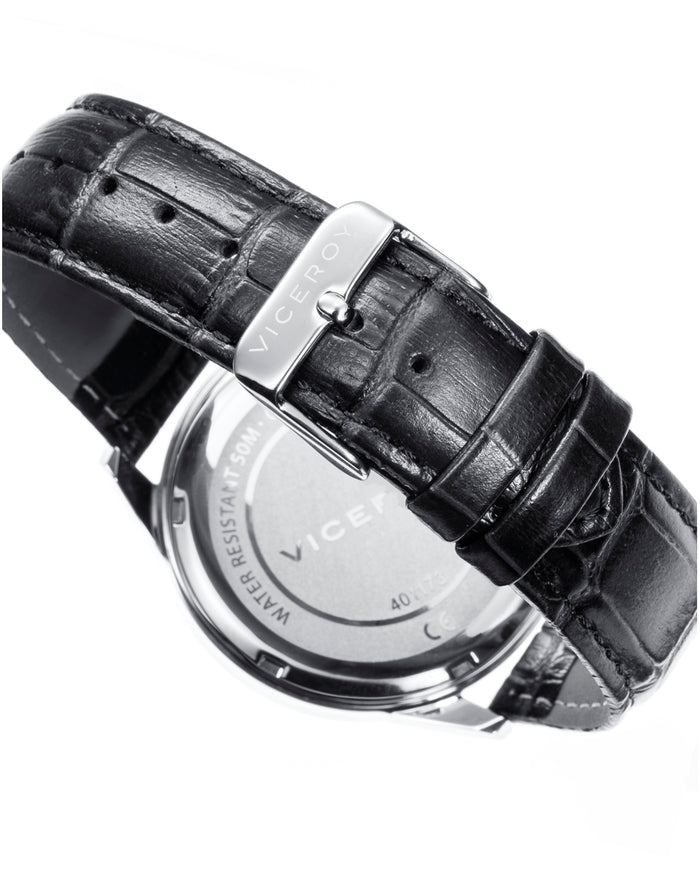 viceroy Reloj de hombre Grand 3 agujas de acero y correa de piel negra Mejor oferta