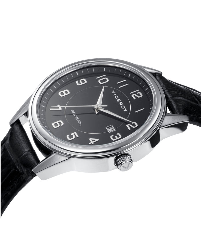 viceroy Reloj de hombre Grand 3 agujas de acero y correa de piel negra Mejor oferta
