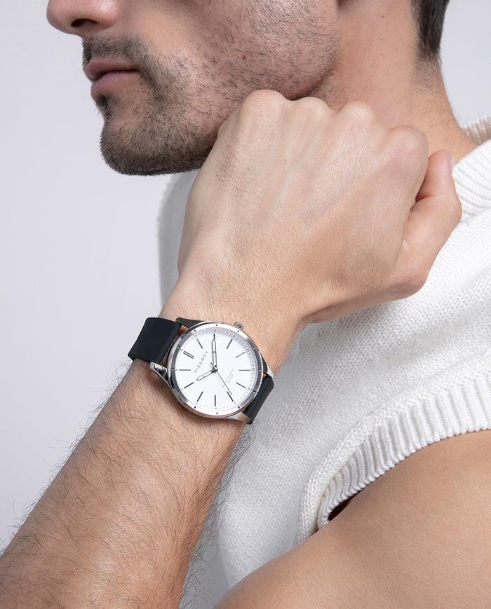 viceroy Reloj de hombre con correa de silicona negra y esfera blanca con movimiento de cuarzo Tienda de fábrica
