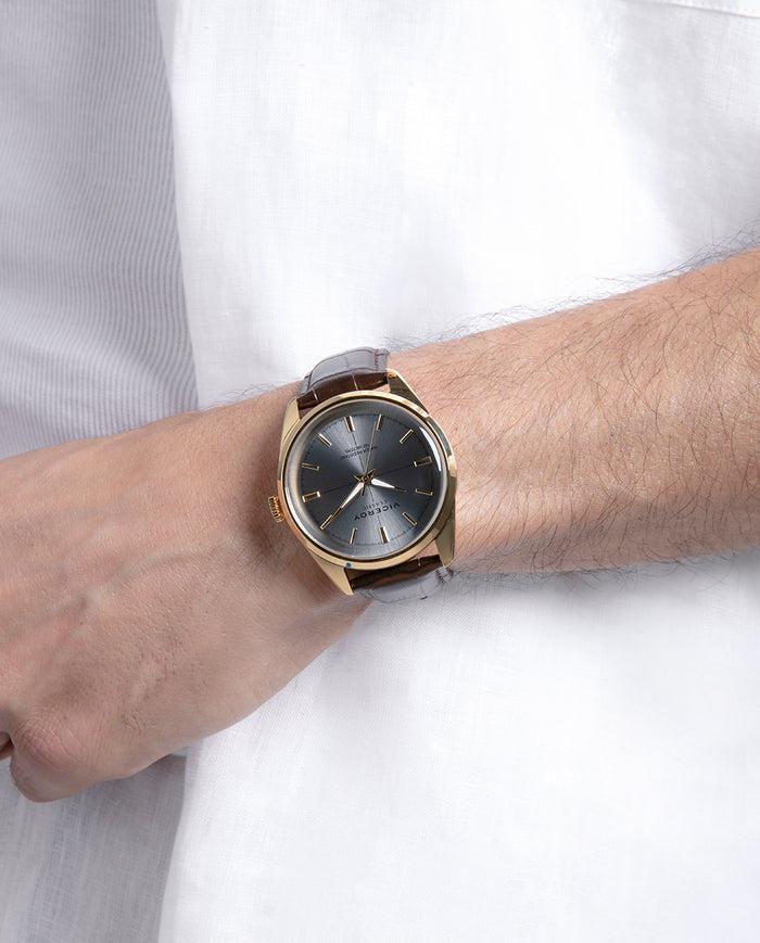 viceroy Reloj para hombre con caja de acero dorado y correa de piel marrón Descuento por venta flash