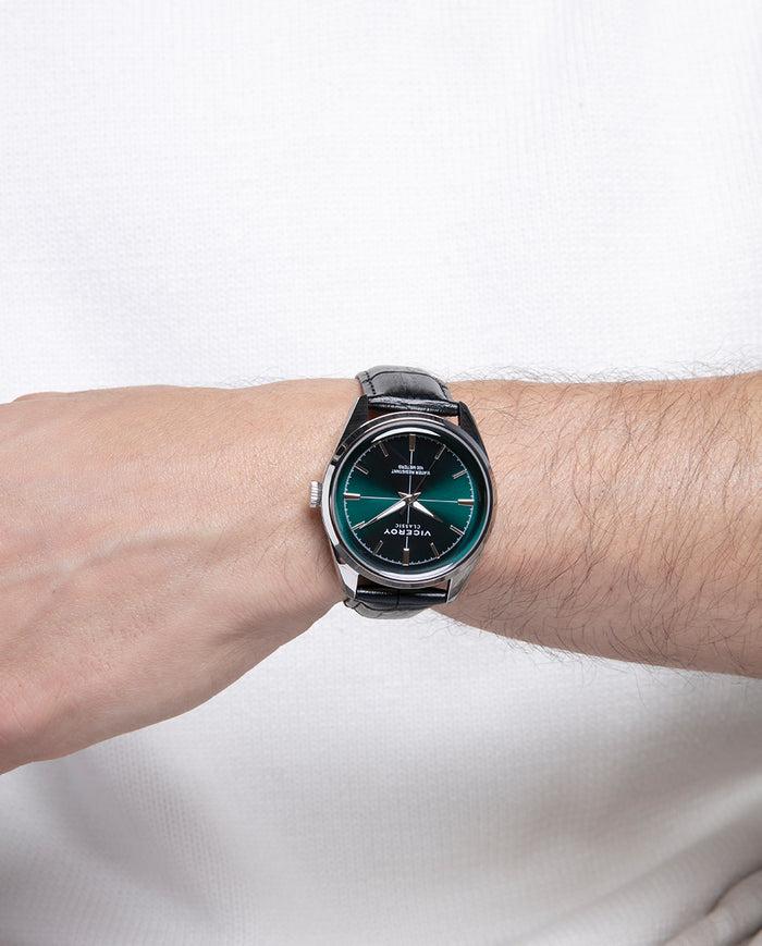 viceroy Reloj para hombre con esfera verde y correa de piel negra Ofertas de temporada