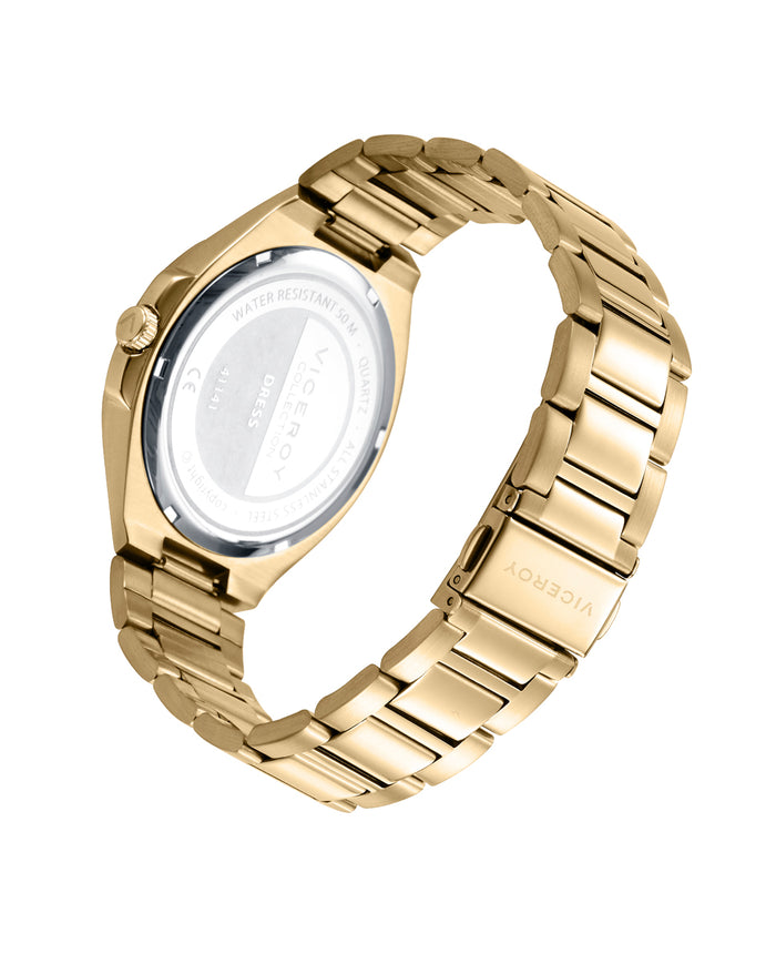 viceroy Reloj con brazalete y bisel dorado y esfera blanca con índices dorados Grandes ahorros