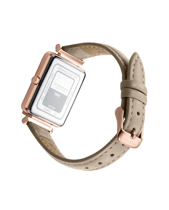 viceroy Reloj caja de acero Ip rosa y correa de piel beige con movimiento cuarzo Ventas relámpago