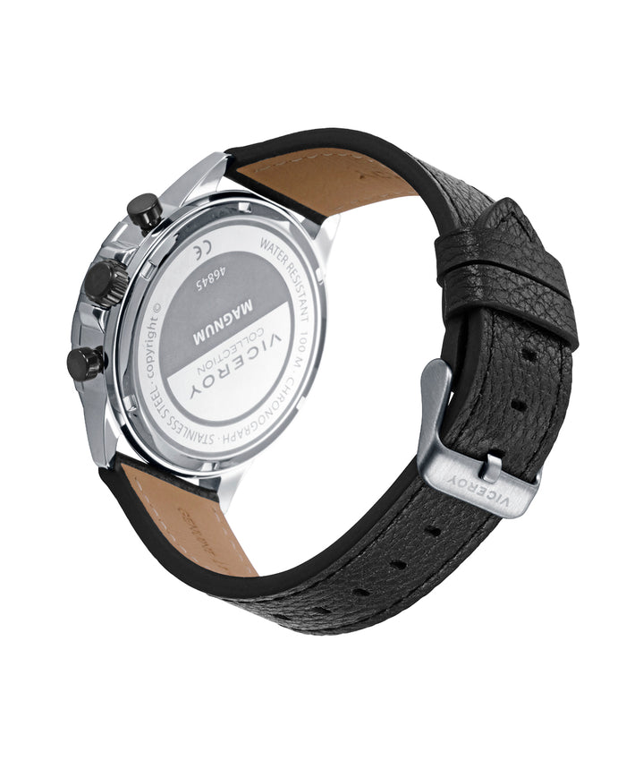 viceroy Reloj caja de acero con bisel de aluminio negro 10 atm y correa de piel negra con movimiento cuarzo Envío gratis
