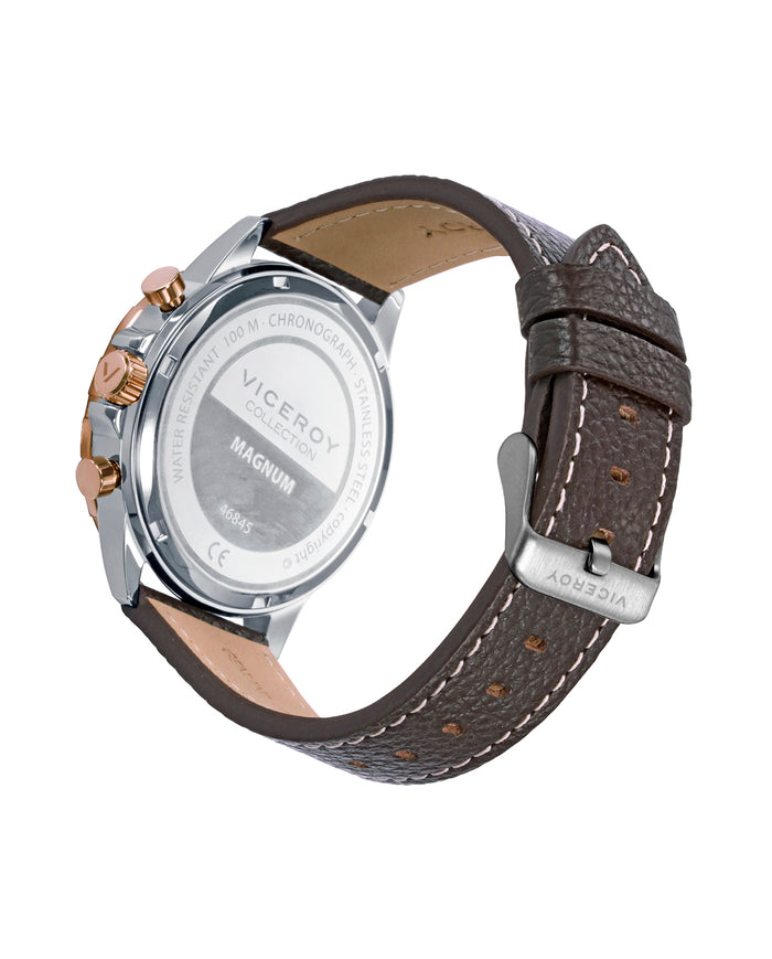 viceroy Reloj caja bicolor de acero e Ip rosa con bisel de aluminio azul 10 atm y correa de piel marron con movimiento cuarzo Oferta especial