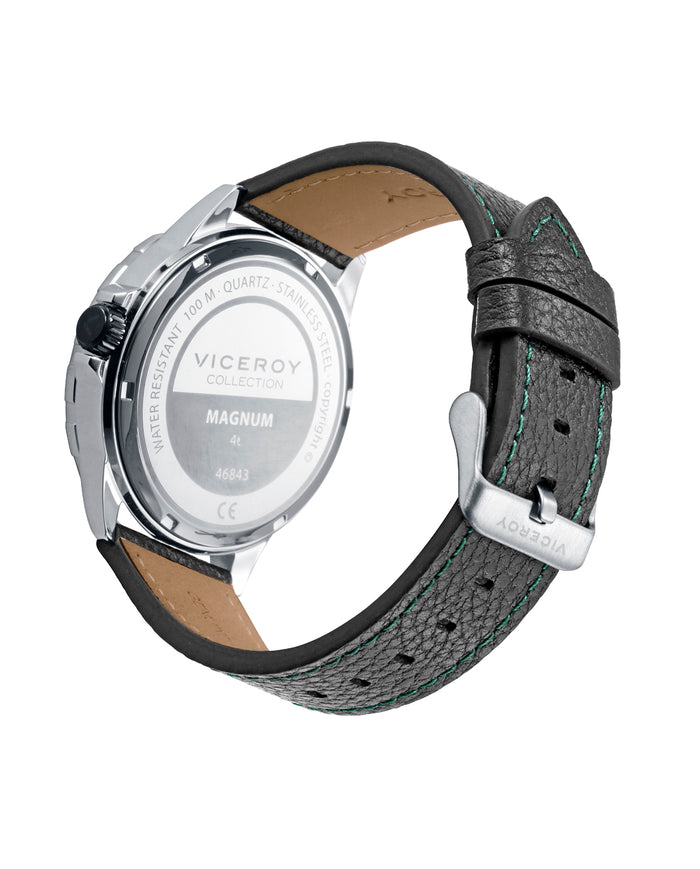viceroy Pack reloj con pulsera caja de acero con bisel de aluminio verde 10 atm y correa de piel negra con movimiento cuarzo Últimos 2 días