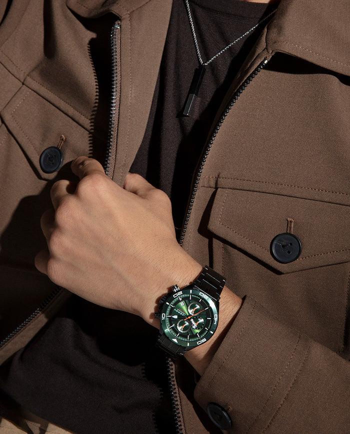 viceroy Reloj caja de acero Ip negro con bisel en color verde 20 atm y brazalete de acero Ip negro con movimiento cuarzo Precio de fábrica
