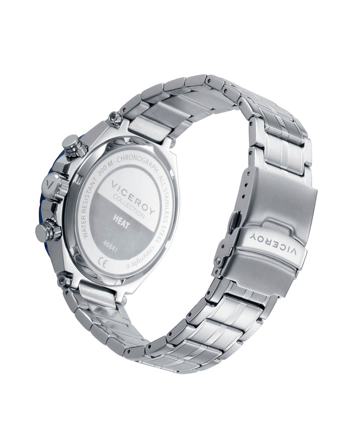 viceroy Reloj caja de acero con bisel azul 20 atm y brazalete de acero con movimiento cuarzo Promoción por tiempo limitado