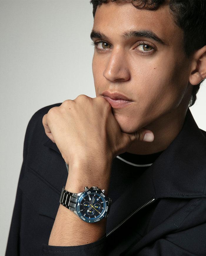 viceroy Reloj caja de acero con bisel azul 20 atm y brazalete de acero con movimiento cuarzo Promoción por tiempo limitado
